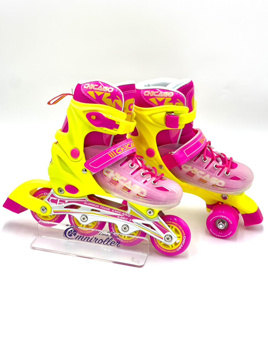 Chicago 3 in 1 Fitness Quad Ice Skates Pink Yellow