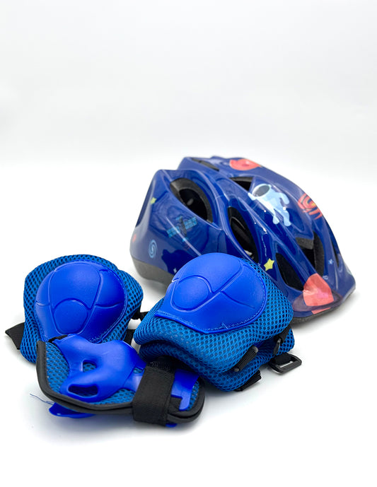 Equipo de proteccion completo: Casco, Muñequeras, Coderas y Rodilleras Blazer Infantiles Azul