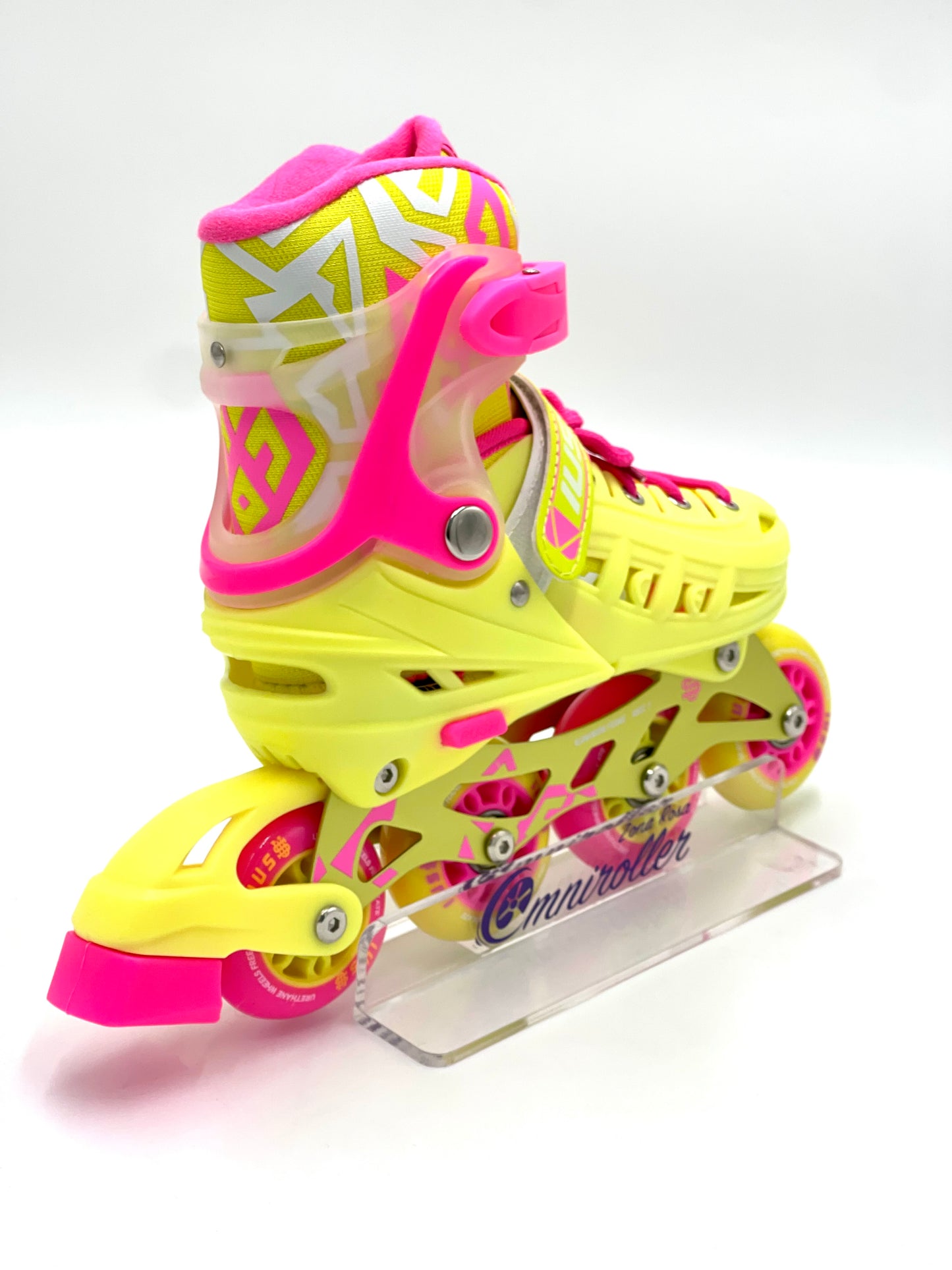 Adjustable Fitness Skates Kit with IUS Protections Pink Yellow