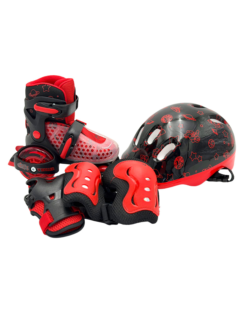Kit de Patines Entrenadores VRoller con protecciones Rojo