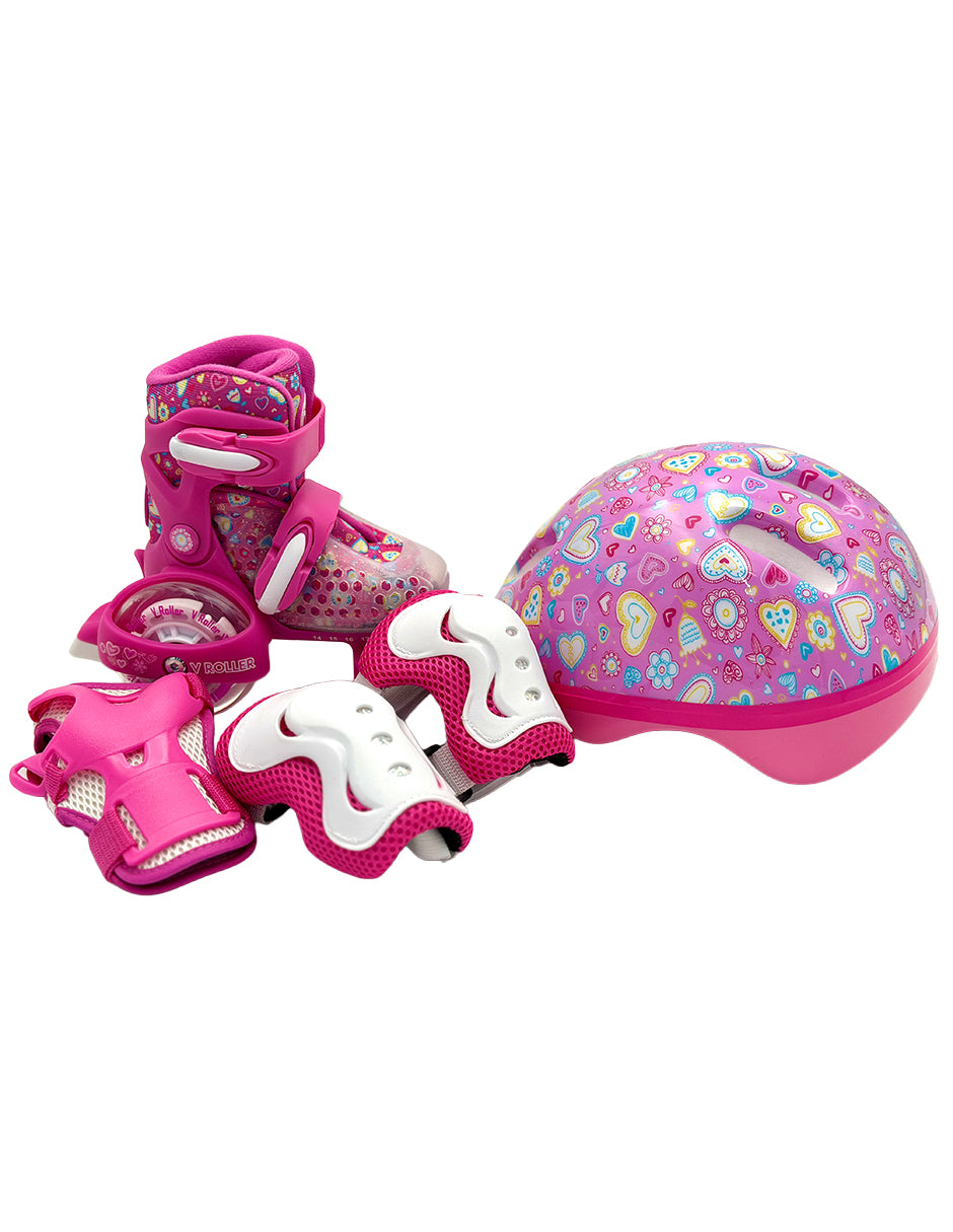 Kit de Patines Entrenadores VRoller con protecciones Rosa