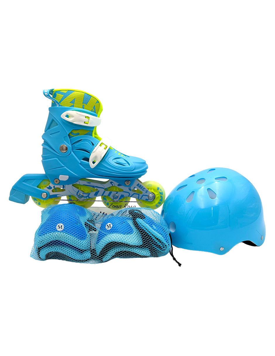 Kit de Patines Ajustables Fitness para niños con protecciones Cougar Azul