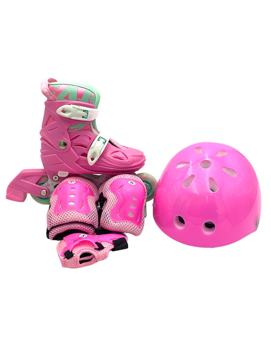 Kit de Patines Ajustables Fitness para niños con protecciones Cougar Rosa