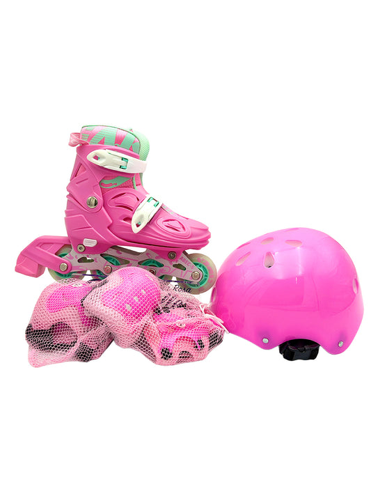 Kit de Patines Ajustables Fitness para niños con protecciones Cougar Rosa