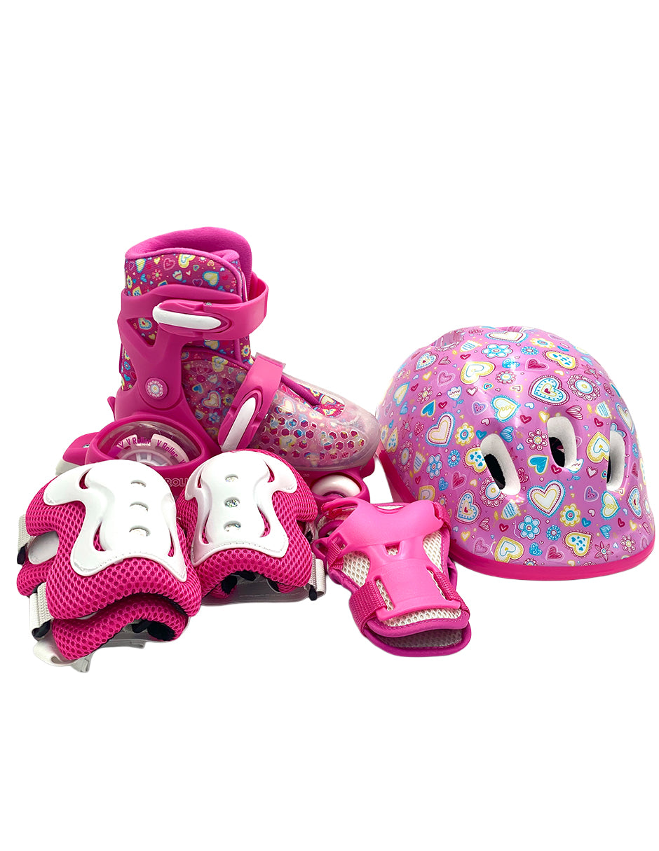 Kit de Patines Entrenadores VRoller con protecciones Rosa