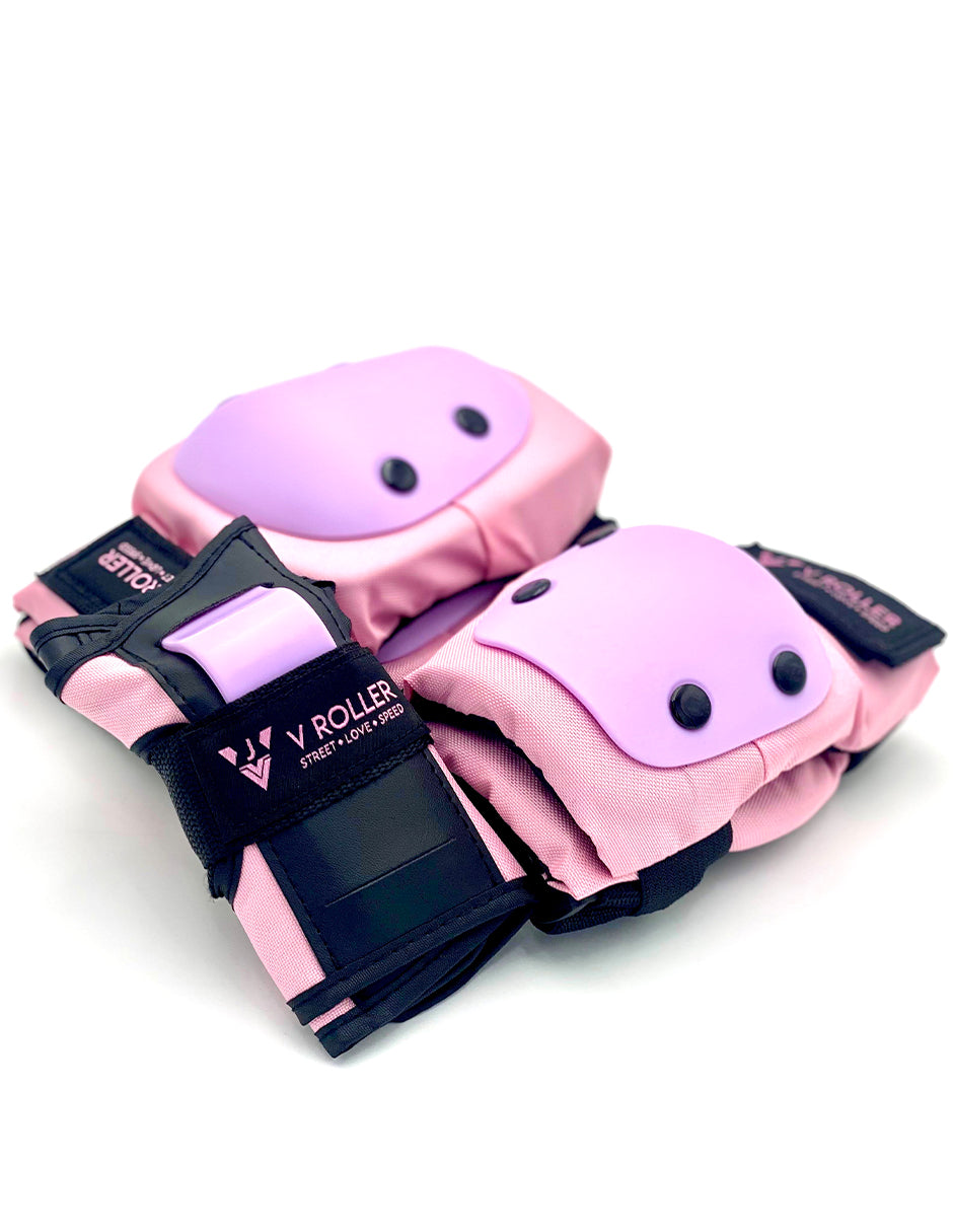 Equipo de protecciones Muñequeras, Coderas y Rodilleras VRoller Rosa
