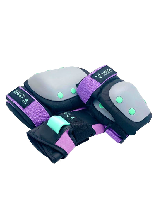 Equipo de protecciones Muñequeras, Coderas y Rodilleras VRoller Gris Morada