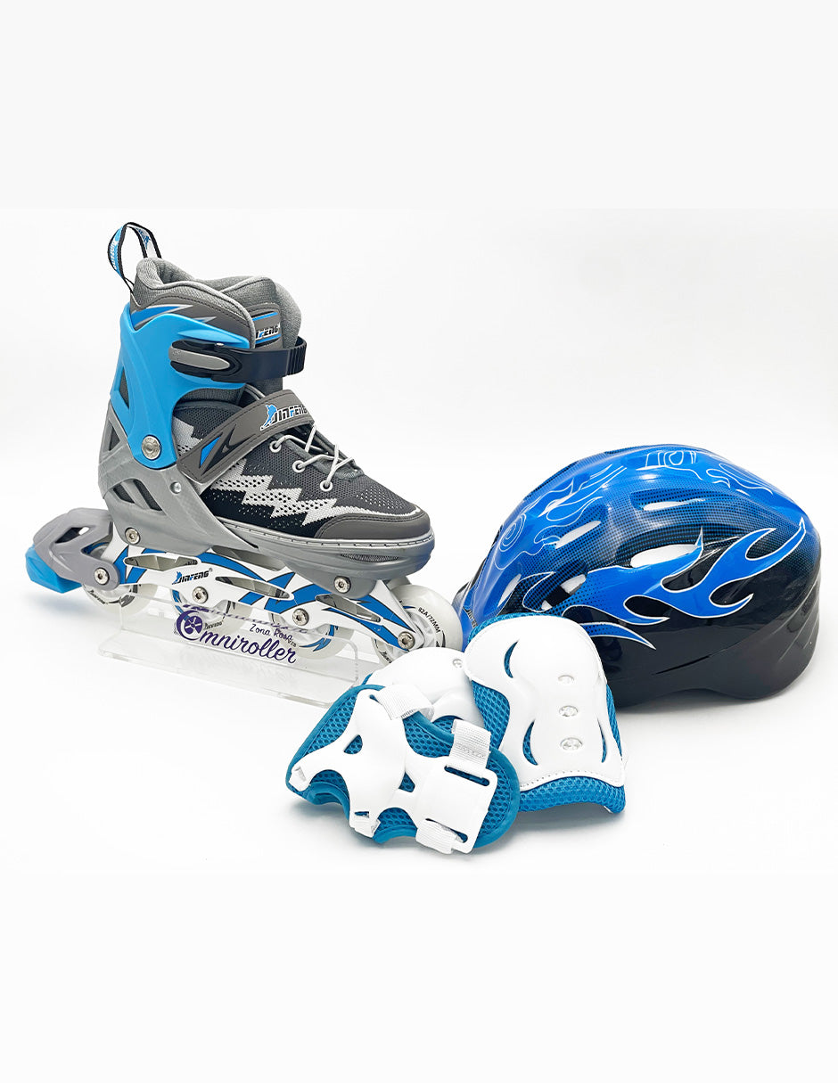 Adjustable Fitness Skate Kit with Gray Boys protections
